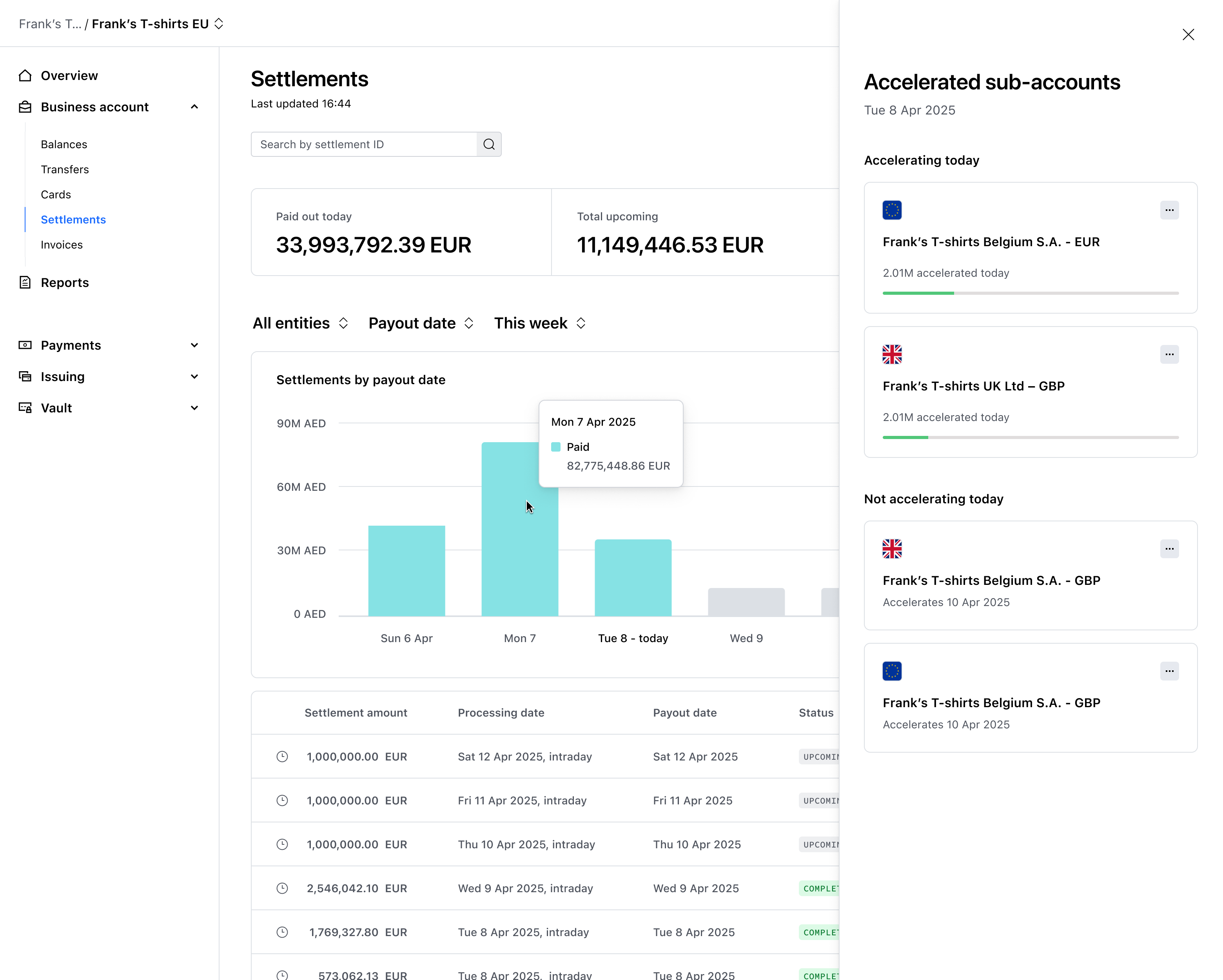 Accelerated sub-accounts panel – Light mode