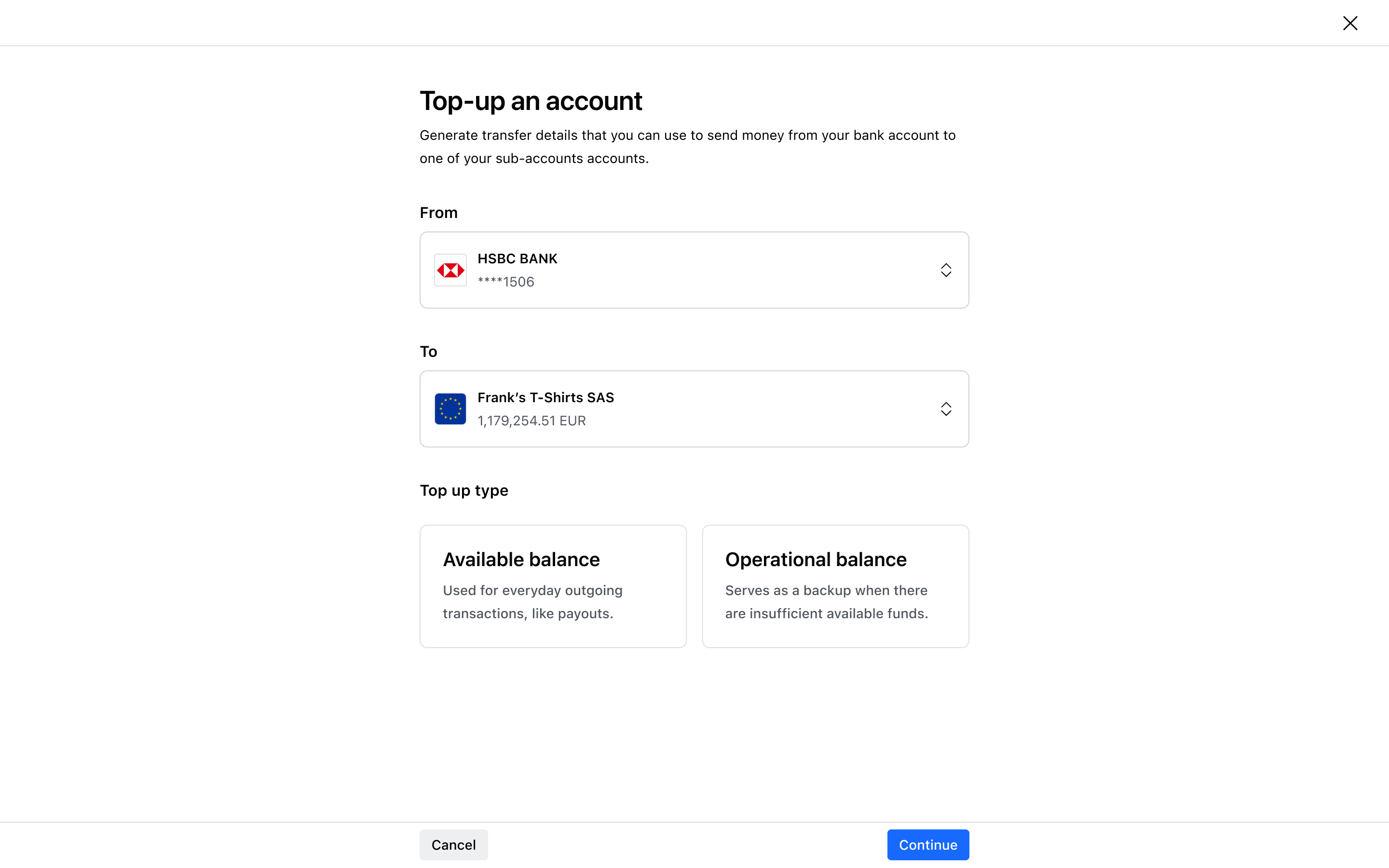 Top-up flow step 1 – Light mode