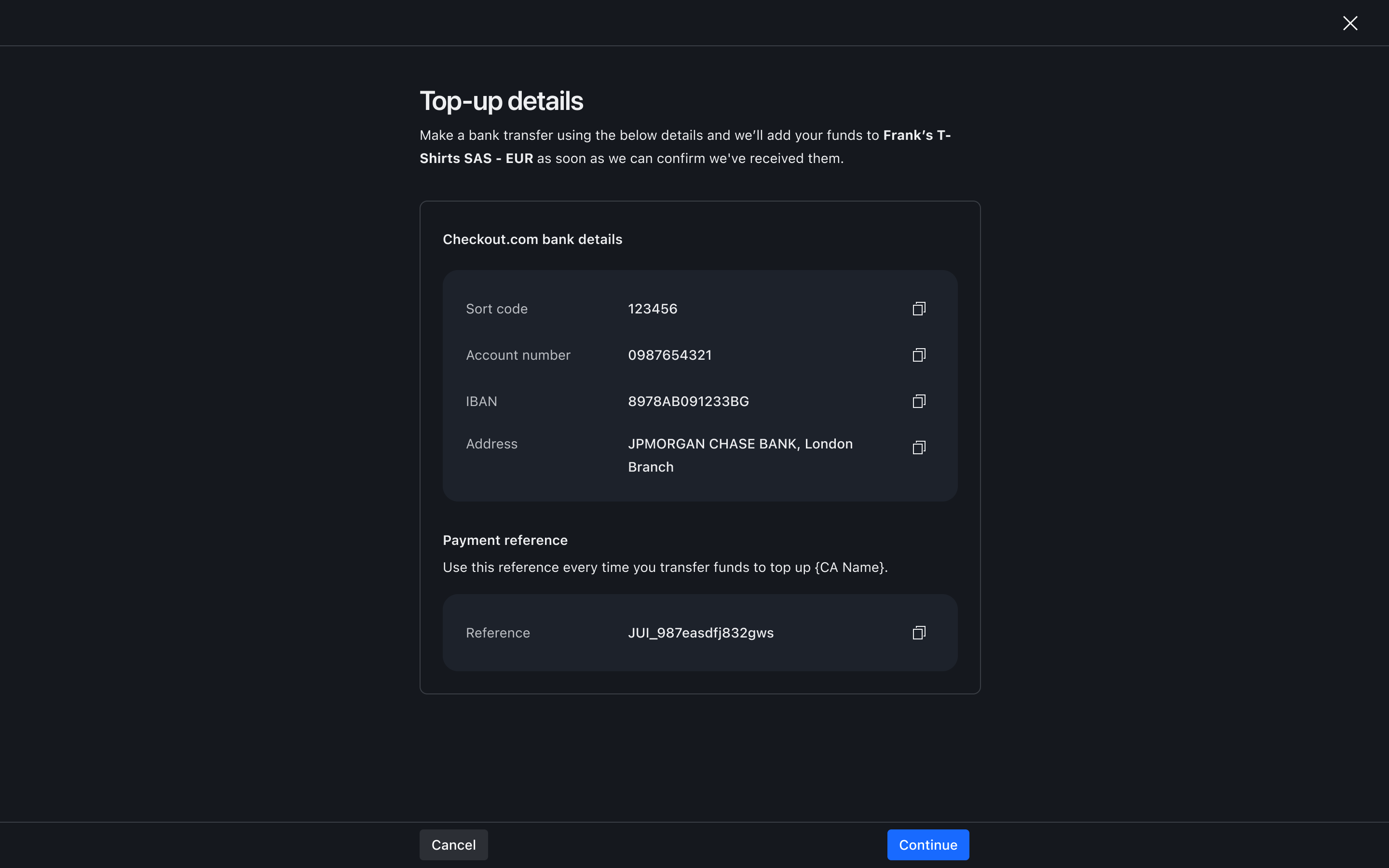 Top-up flow step 3 – Dark mode