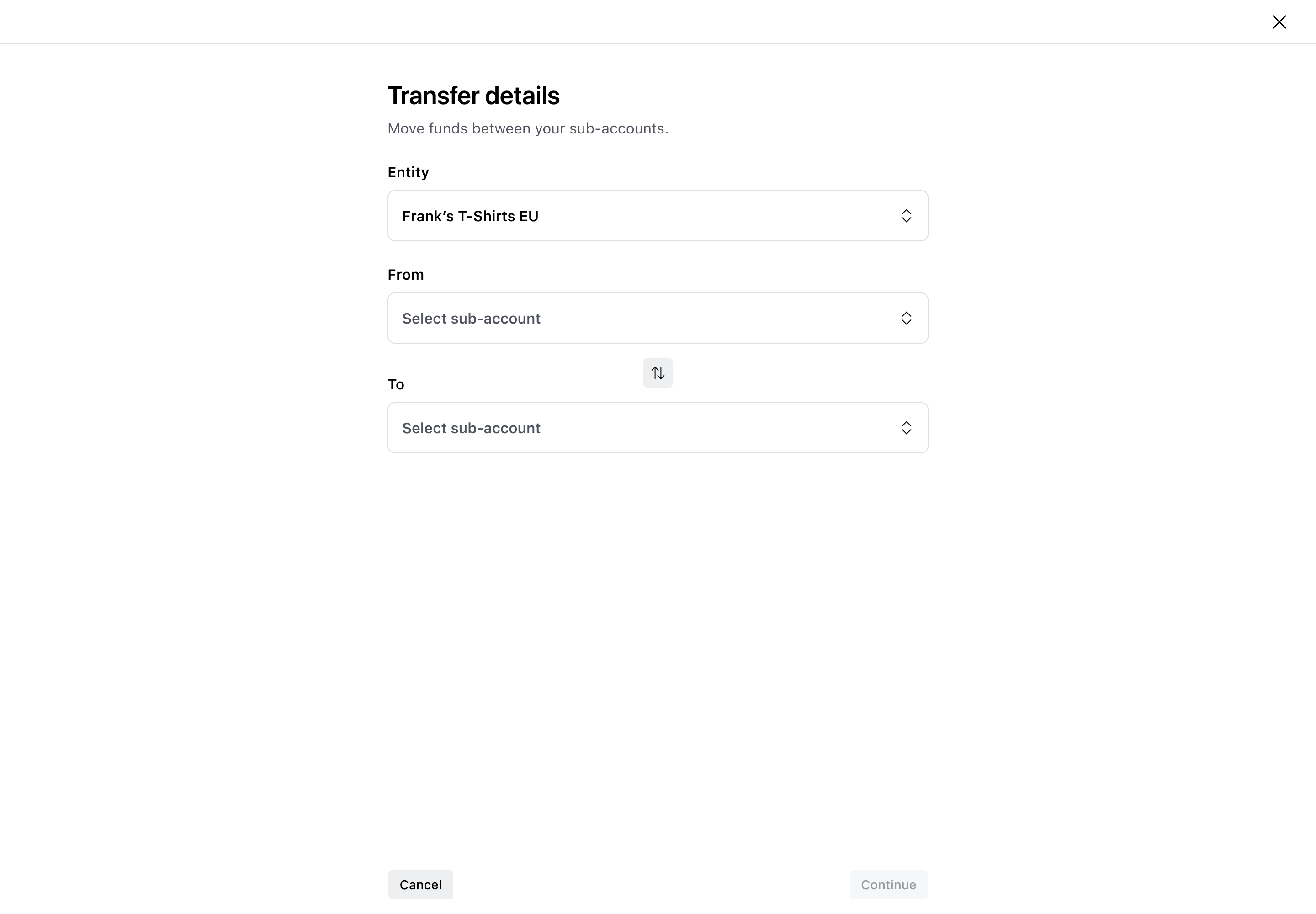 Transfer flow step 1 – Entity selected – Light mode