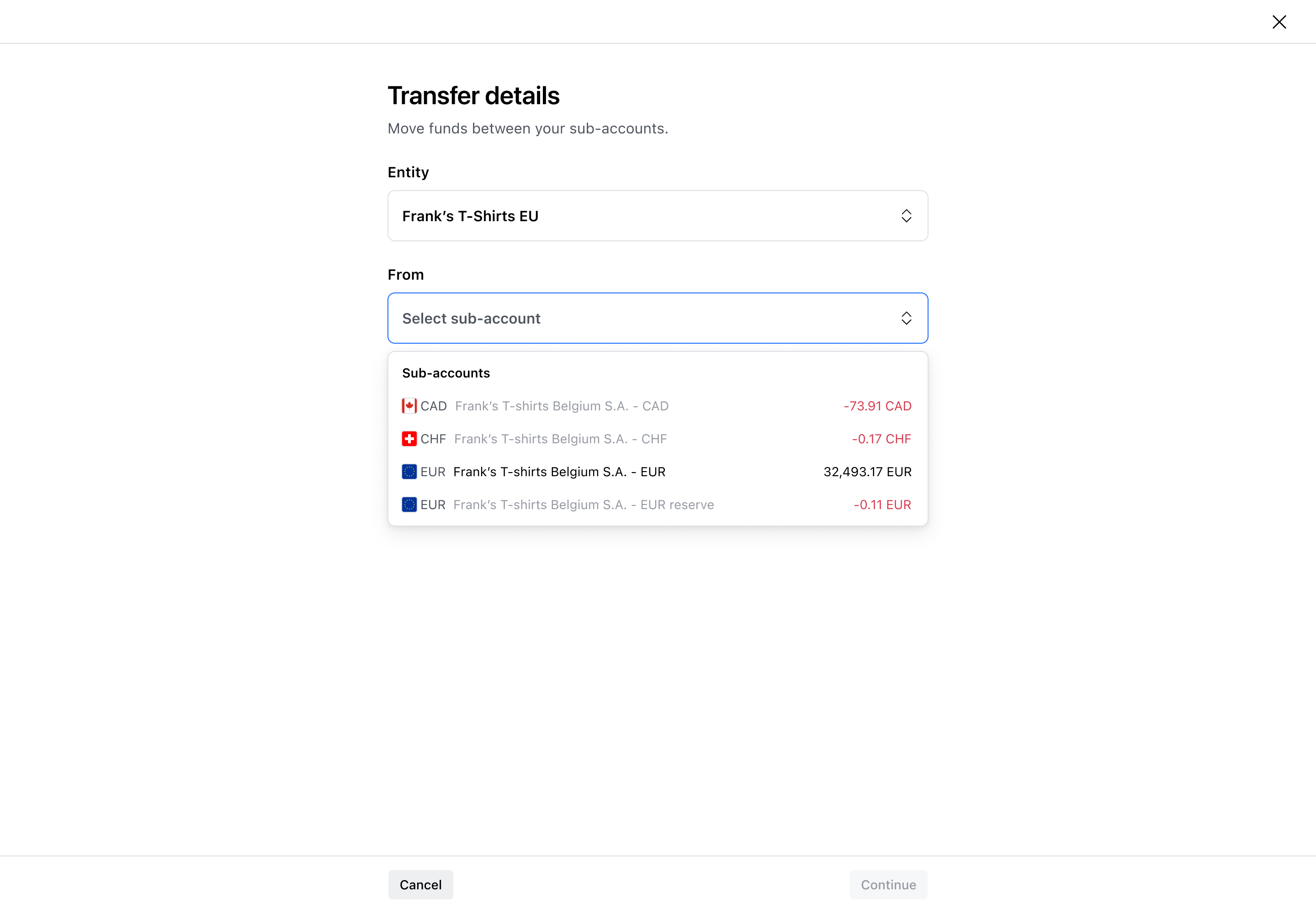 Transfer flow step 2 – From account selection – Light mode