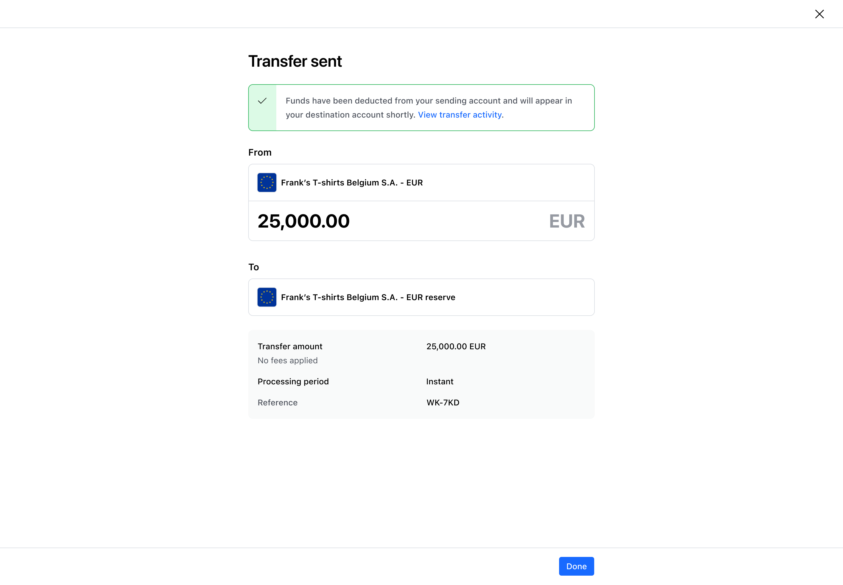 Transfer flow step 7 – Transfer successful – Light mode