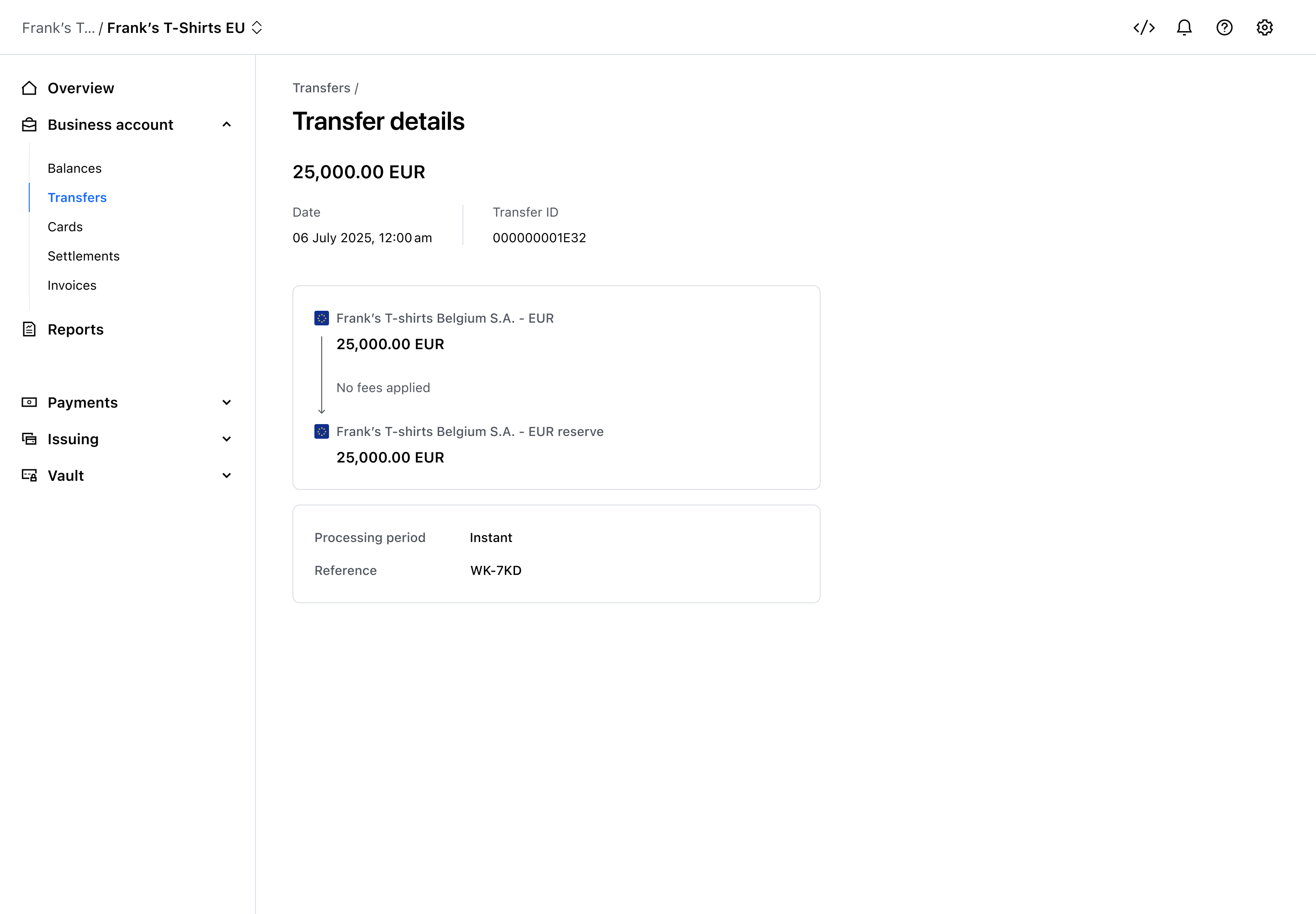 Transfer flow step 8 – Transfer details – Light mode